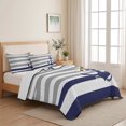 thumbnail image 5 of Twin Quilt Set 68''x86'', Anchor Gray Lightweight Summer Bedspread Coverlet Set with 2 Pillow Shams, Modern Navy Blue White Striped Nautical Breathable All Season Quilt Bedding for Dorm/Bedroom, 5 of 9