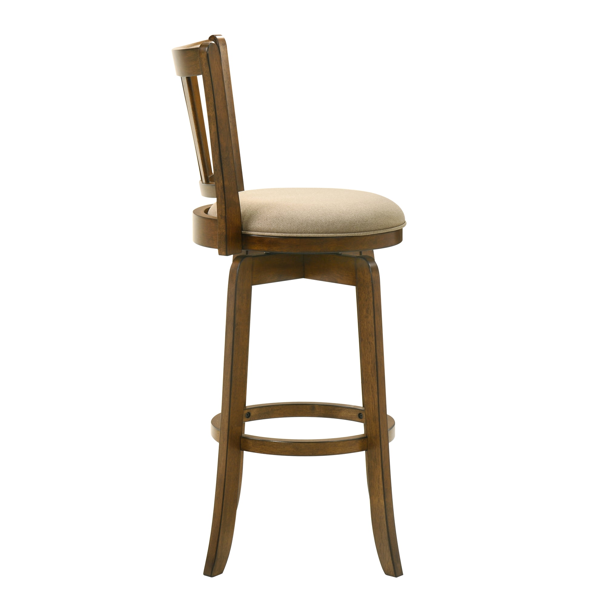 Wren Modern Farmhouse Swivel Wood Bar Height Kitchen Bar Stool in Sepia Brown Finish with Light Scone Fabric Upholstered Seat - Set of 4