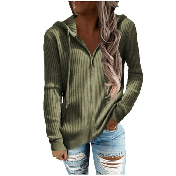 Sudadera Con Capucha de Manga Larga Sólida Para Mujer, Informal, A La Moda, Con Cremallera, Chaqueta de Punto Para Mujer Odeerbi  ODB-6
