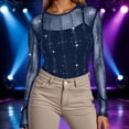 thumbnail image 2 of LIUJUNSHOP Women Mesh Bodysuit Neck Long Sleeve Sheer Rhinestone Going Out Top, 2 of 4