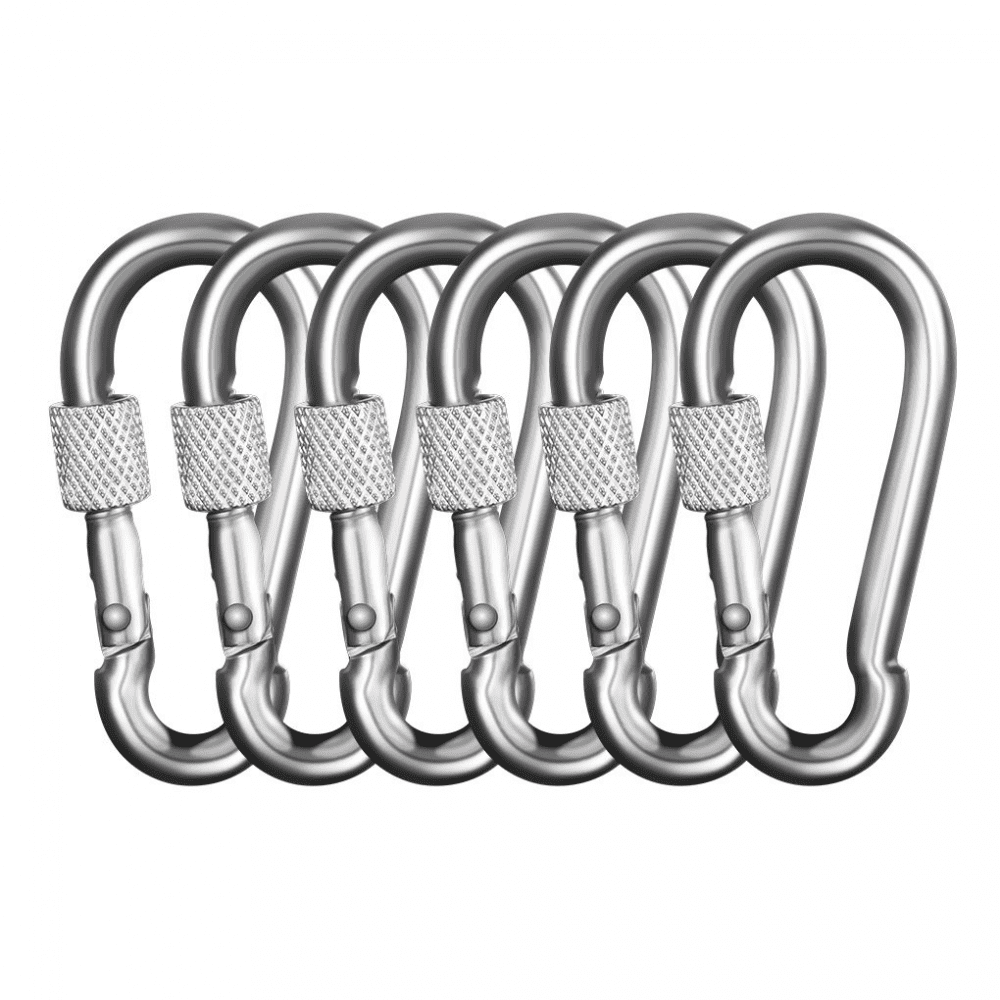 Suyin 6 Pack Locking Carabiner Clips, 304 Stainless Steel Heavy Duty