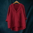 thumbnail image 2 of Chemise Décontractée en Mélange de Lin Coupe Ample Col Rond Style Élégant, 2 of 3
