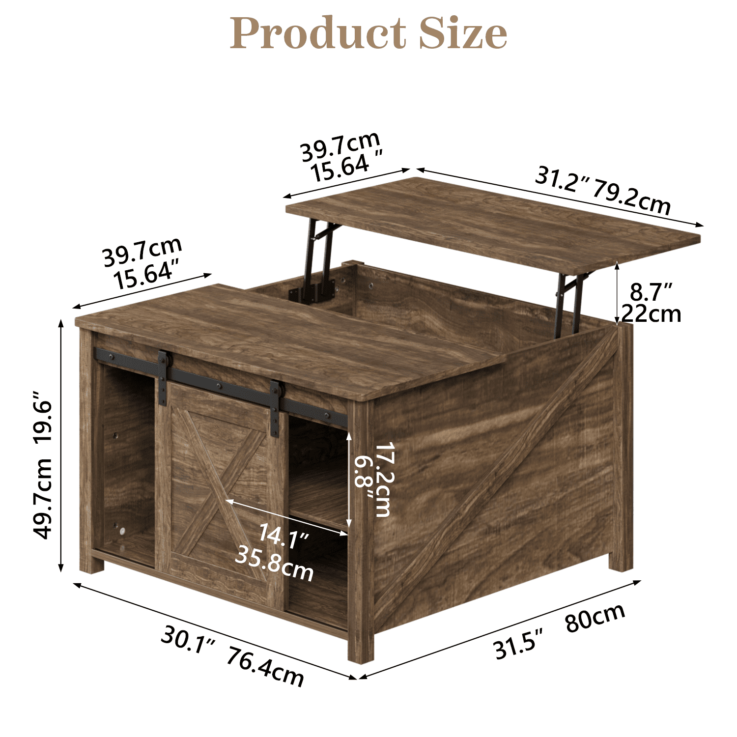 Waleaf Wooden Convertible Coffee Table, Lift Top Coffee Table with Large Hidden Storage Shelf for Living Room