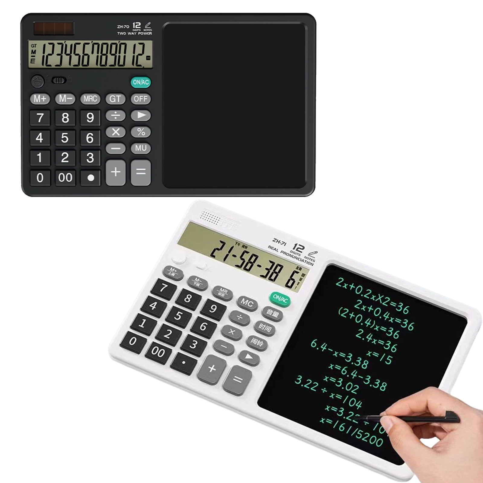 Voice Recognition Calculator Writing Pad Solar Charging Large Display Lightweight Silents Key For Professional Students