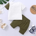 thumbnail image 3 of Baby Boys Clothes Baby Boys 2PCS Outfits 18-24 Months Boys Letter Print Short Sleeve Round Neckline Top Ripped Shorts Set Army Green, 3 of 7