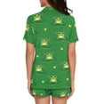 thumbnail image 2 of Yuyamidu Green Frog Print Womens Pajama Sets Sleepwear Soft Button Down Notch Collar Nightwear Lounge Pj Set Short-Sleeve T-shirt and Shorts Bottom Daily Travel Yoga Clothes Size M, 2 of 6