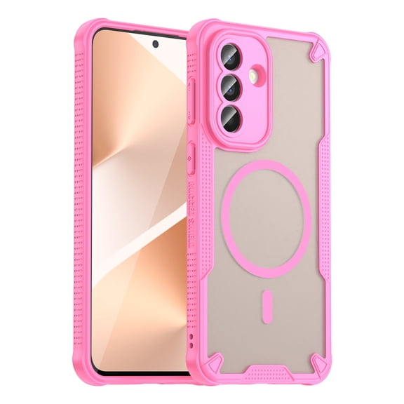 ELEHOLD Rugged Magnetic Cell Phone Case for Samsung Galaxy A17 5G Shockproof Slim Ergonomic Grip Non-Slip Frosted Drop Protection Cover,Pink