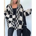 thumbnail image 6 of ZANKLEY Casual Cardigan Sweater for Women Fall Long Sleeve Open Front Knit Sweaters Checkered Outwear Coat, 6 of 7
