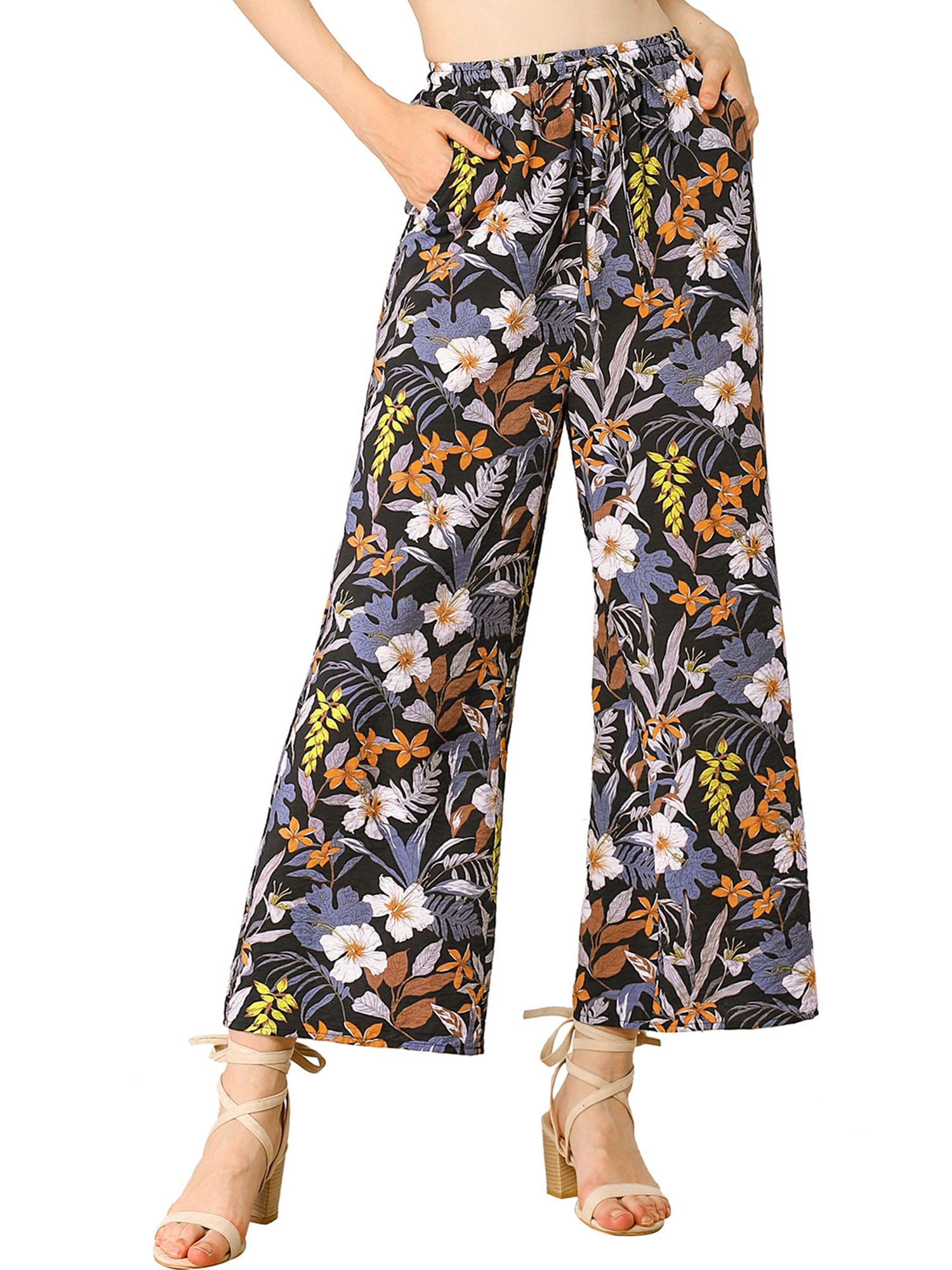 Tsun Women Comfy Casual High Waist Long Pants Boho Floral Print Pants Wide Leg Pants Trousers