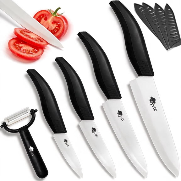 Akatsuki Ceramic Knife Set 9-Piece Kitchen Chef Paring Knives Set with Covers,3", 4", 5", 6" Vegetable Fruit Cooking Knife and a Peeler