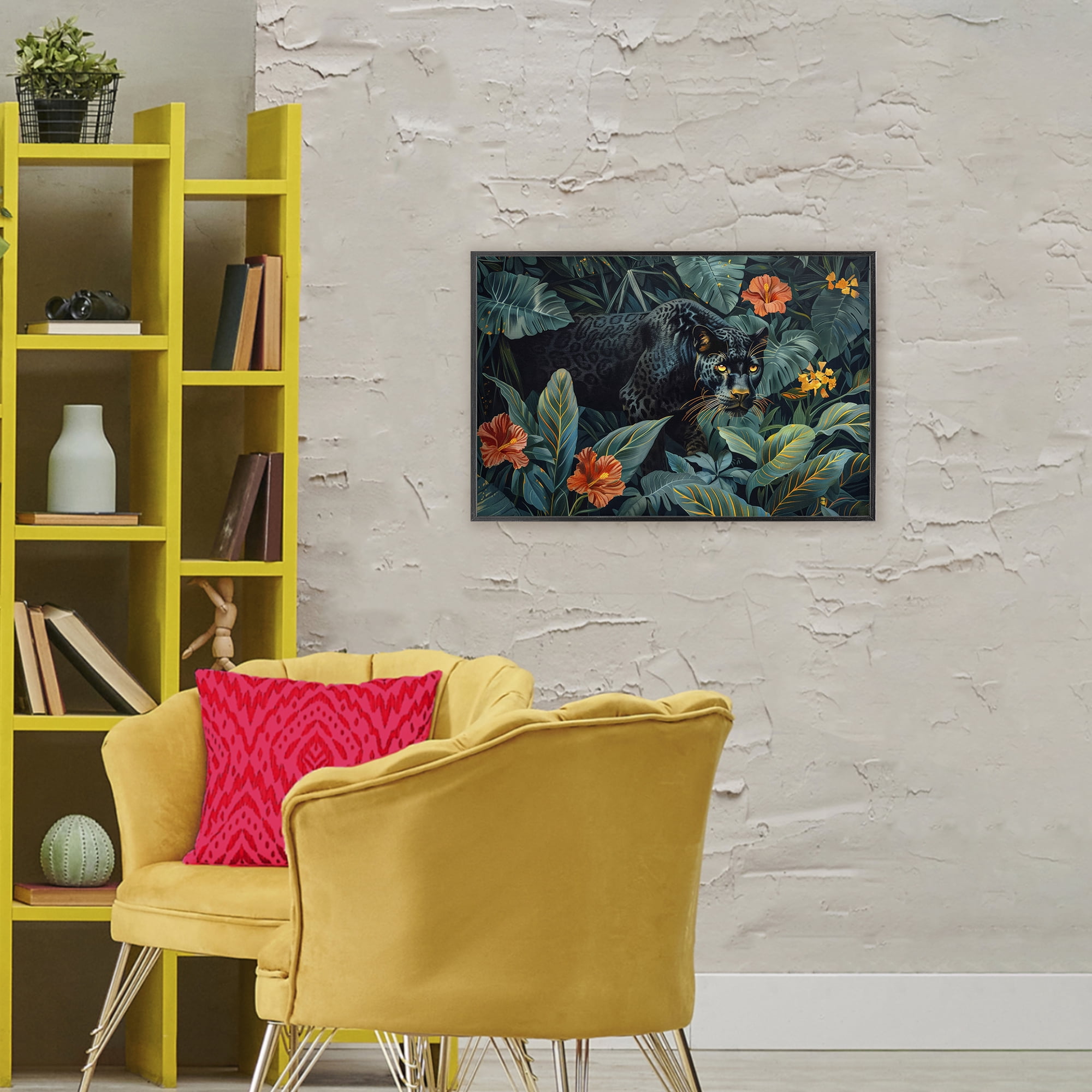 Stupell Industries Panther's Exotic Paradise Black Framed Giclee Art, design by Ray Powers