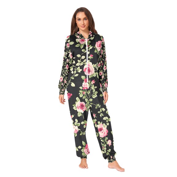 Pink Rose Adult Unisex Onesie Pajamas One Piece Suit Pjs Sleepwear Jumpsuit