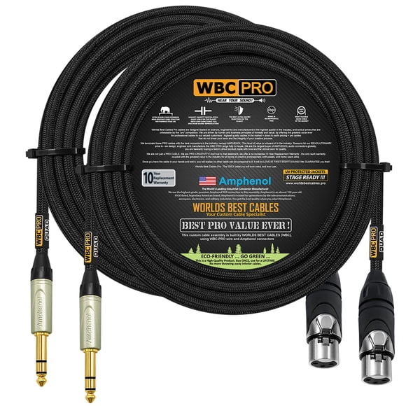 2 Units - 18 Foot - WBC-PRO-Quad Ultra-Silent Ultra-Flexible Balanced Star-Quad XLR to TRS Cable with Amphenol AXX3F Female XLR &