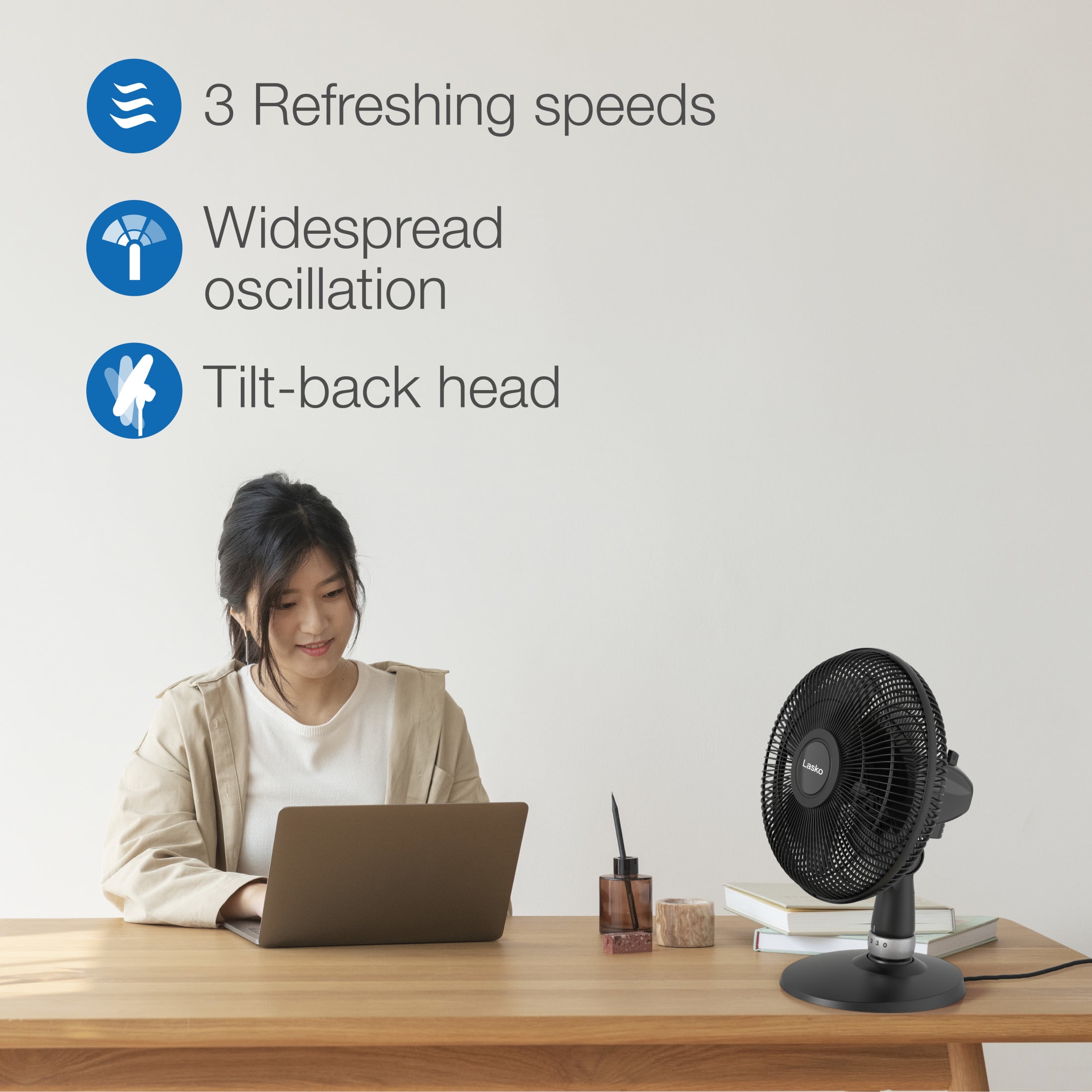 Lasko 12" Oscillating 3-Speed Performance Table Fan, Black, D12525