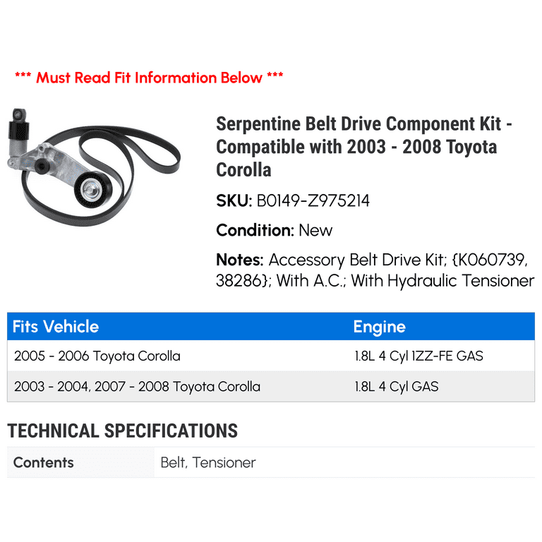 2007 toyota corolla serpentine belt 2025