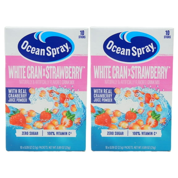 Ocean Spray On-The-Go Powdered Drink Mix, White Cran Strawberry, Zero Sugar, 10 Count (2 Pack)