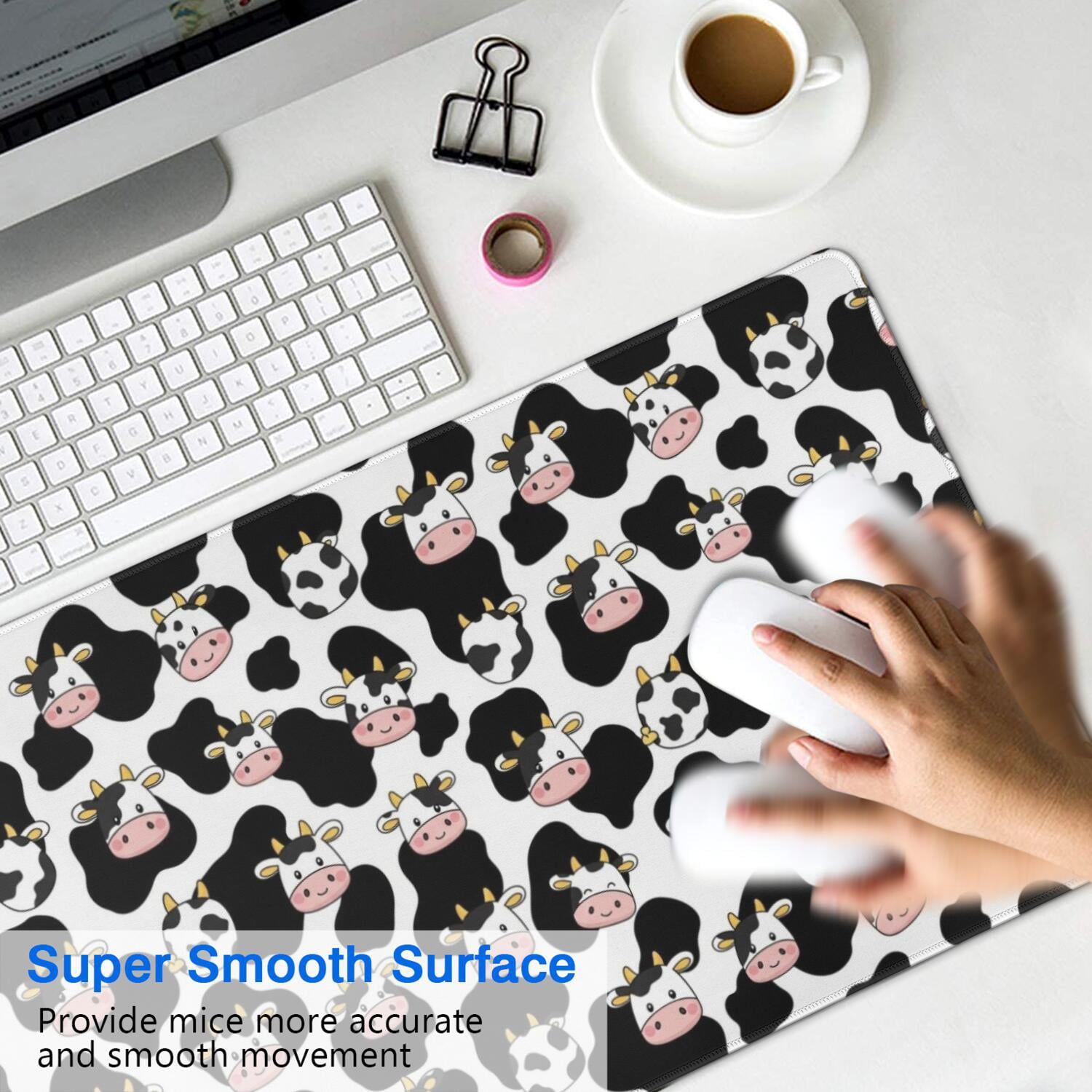 Long Mouse Pads for Desk,White Cow Black Spot Face Pattern Desk Mats on Top Of Desks, Desk Mouse Pad Extra Large with 3mm Non-Slip Base and Stitched Edge for Gaming,Office,Work,Home 35.4"x15.7"