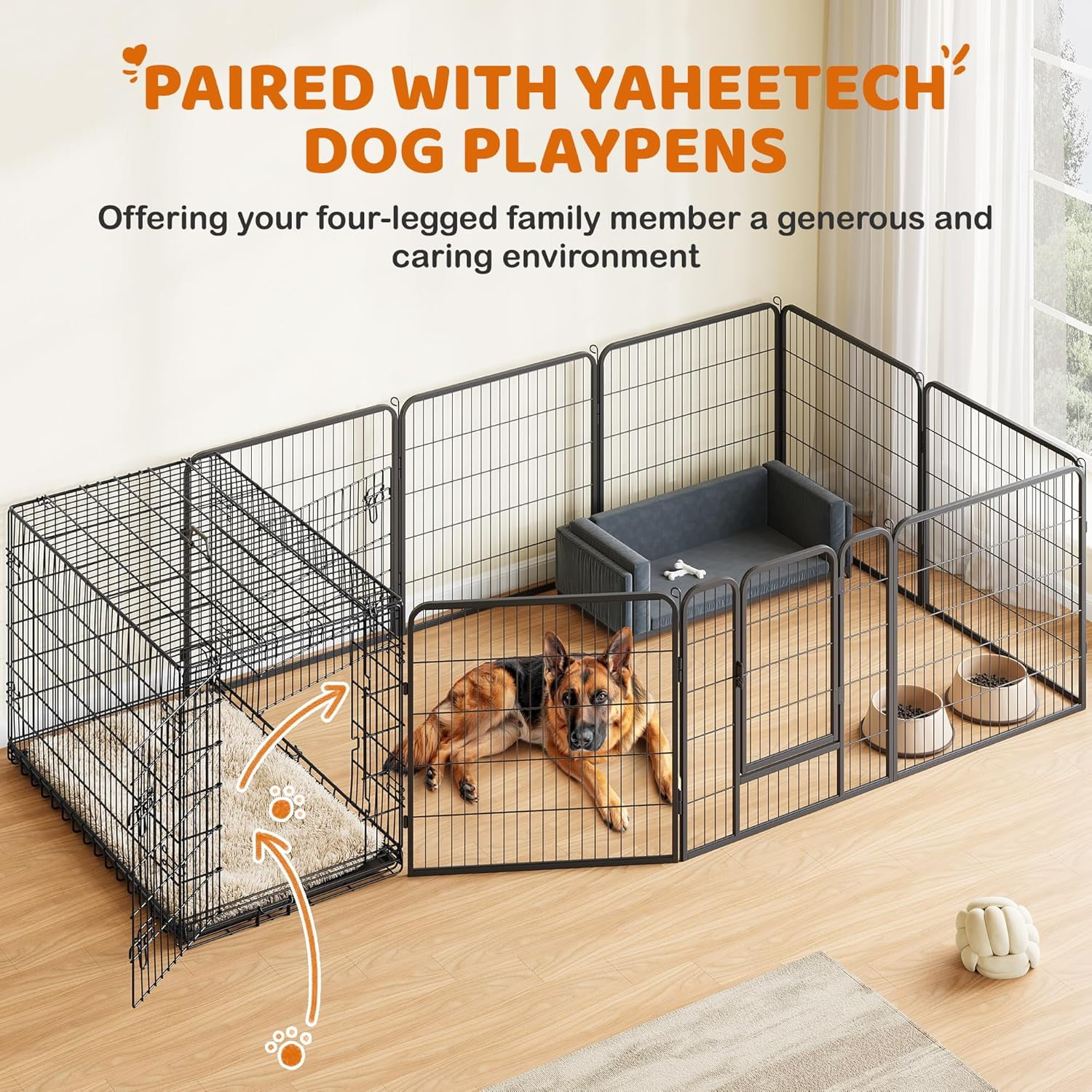 LibraMAl 48 inch Double Door Dog Crate w/Divider for Puppy to Adult Large Collapsible Metal Crate with Removable Tray XXL Wire Dog Kennel Pet Crate for Dogs Portable Travel Cage, Black