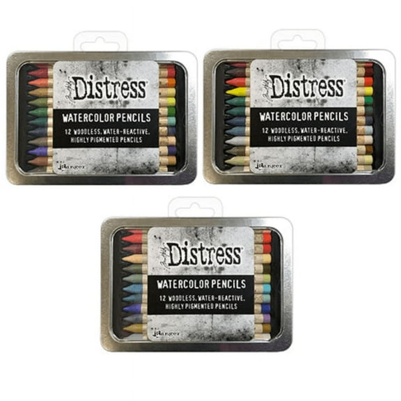Tim Holtz Distress Watercolor Pencils 12pc Set 4-6   Detailed Water Brush