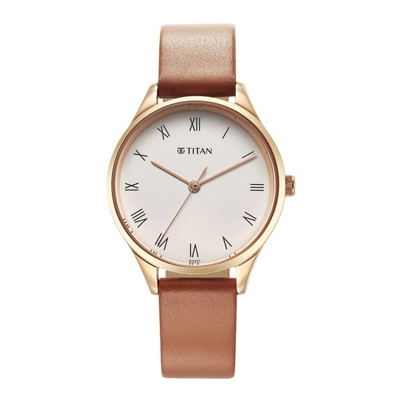 Titan Workwear Analog White Dial Leather Strap Watch for Women-NS2649WL04