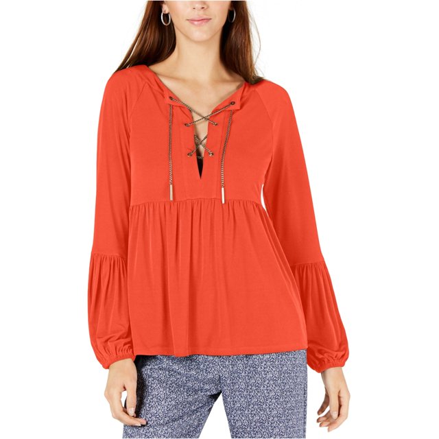 Blusa campesina con cordones y cadena Michael Kors Naranja Mediana