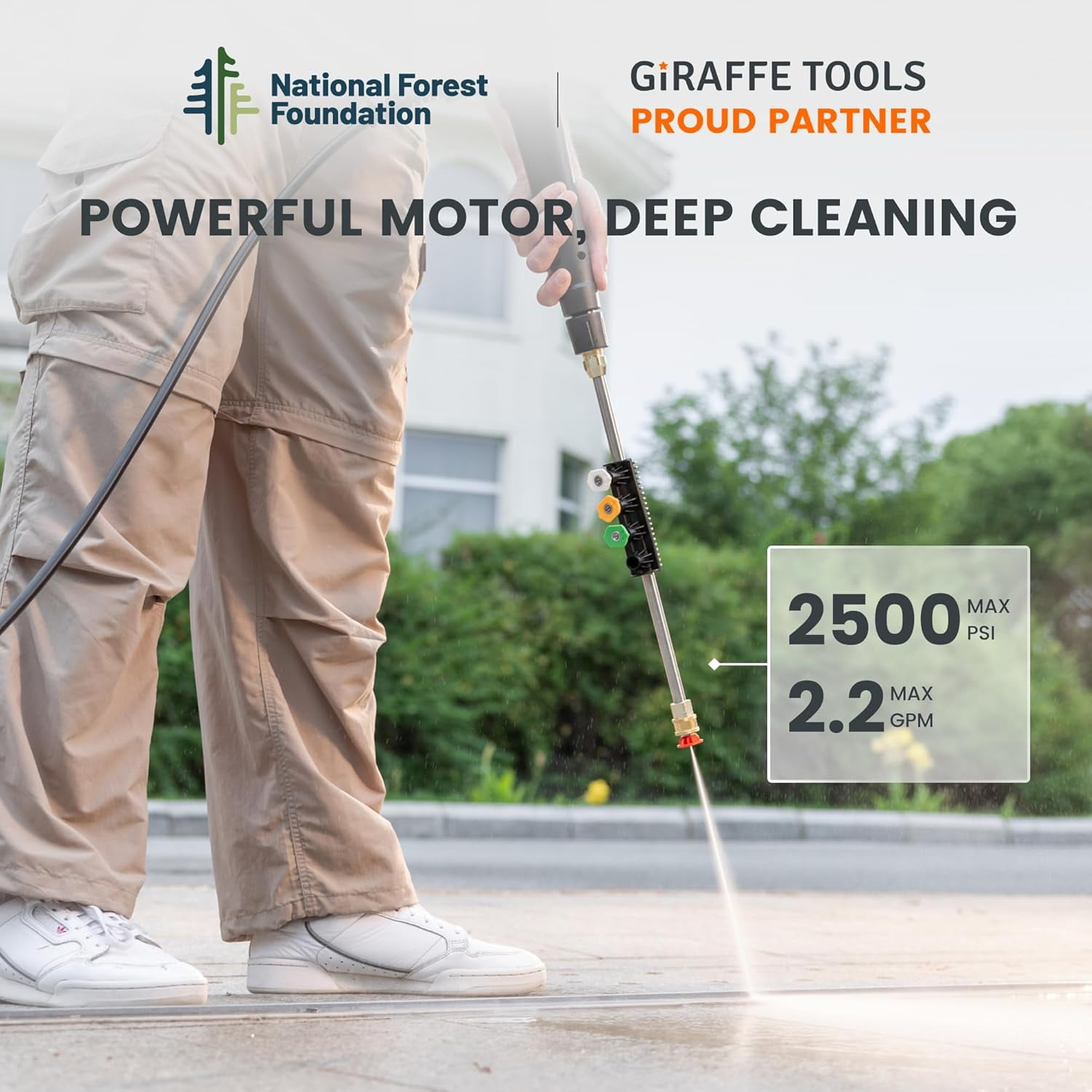 Giraffe Tools Max 2500 PSI Grandfalls Pressure Washer G20BPRO with 65ft Retractable Hose, Wall-Mount, Bach Sliver