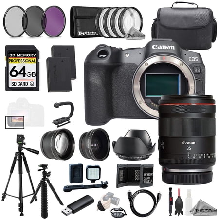 Canon EOS R8 Camera + RF 35mm f/1.4 L VCM Lens+64GB+Ext Bat+9 PC Filter-MEGA Kit (International Version)