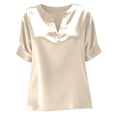 thumbnail image 4 of Tiweut Women Short Sleeve Shirts Satin Silk V Neck Loose Button Down Solid Color Tops, 4 of 4