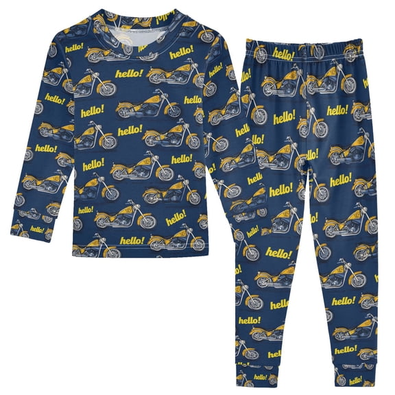 joogoo Cartoon Motorcycle-m1 2 Piece Long Sleeve Tee and Pants Cotton Pajama Set 5Y
