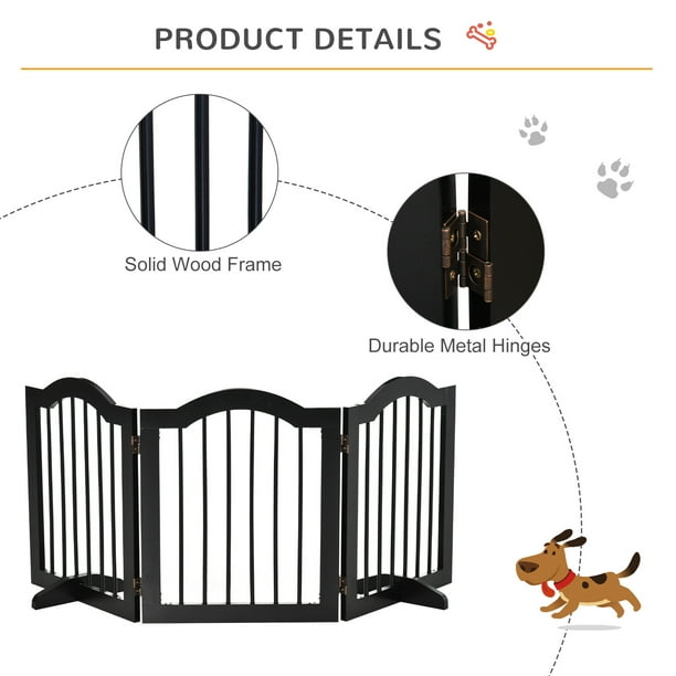 PawHut Freestanding Pet Gate for Dogs 24 Tall Foldable Dog Gates Indoor Black