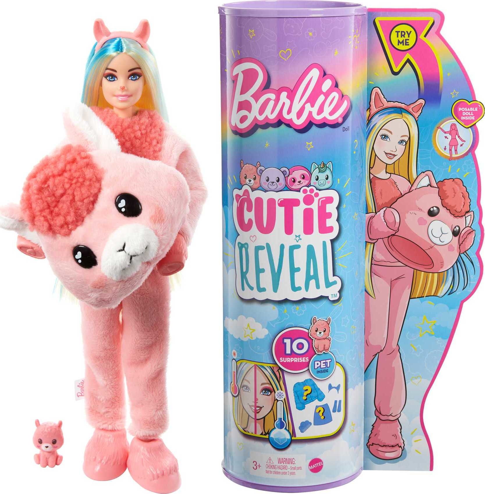 Barbie Doll Cutie Reveal Llama Plush Costume Doll with Pet, Color Change -  