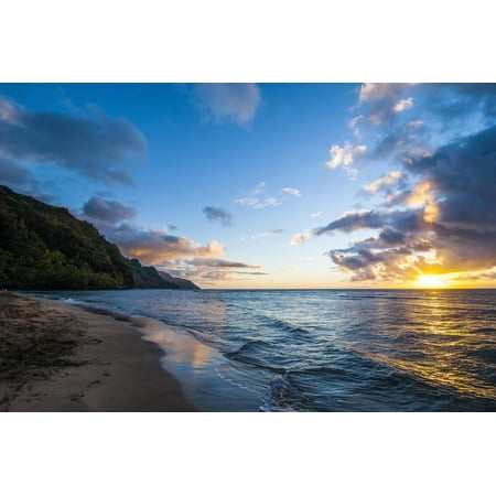Hawaii State Tax Clearance Sunset on the Napali Coast, Kauai, Hawaii, United States of America, Pacific Beach Ocean Coastal Landscape Photography Print Wall Art By Michael Runkel ()
