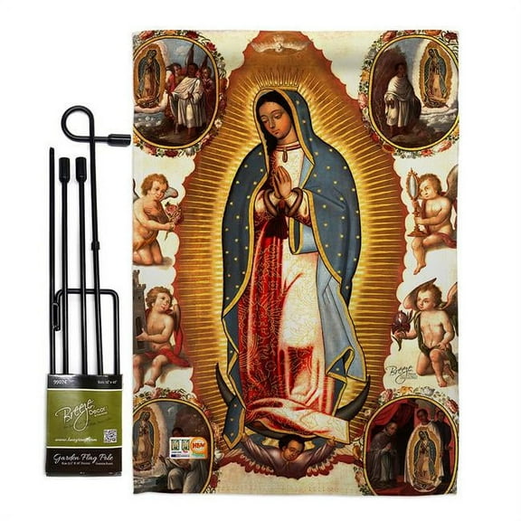 Breeze Decor BD-FR-GS-103057-IP-BO-D-US16-BD 13 x 18.5 in. Our Lady of Guadalupe Inspirational Faith & Religious Impressions Decorative Vertical Double Sided Garden Flag Set with Banner Pole