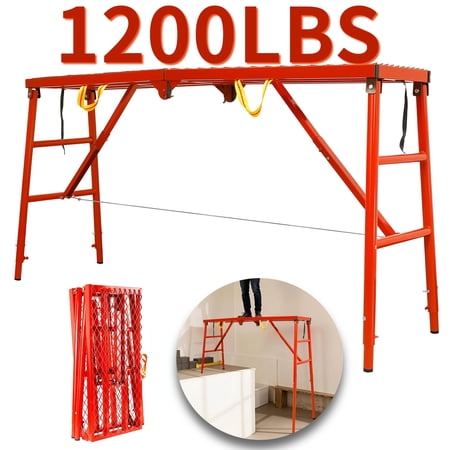 Muweixin 69in Foldable Scaffolding Platform, 5-Height Adjustable Red Steel Scaffold, 1200 lbs Load Portable Work Platform with Reinforced Hinge for Construction & Maintenance