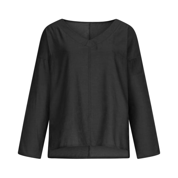 TaTaai Women's V Neck Imitation Denim Solid Color Long Sleeve Blouses, Street Fashion Loose Slim Soft Skin-friendly All Match Tops Gift