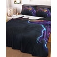 thumbnail image 3 of Quilts Twin-XL Size Bedding Set, Purple Dinosaur Lightweight Quilted Comforter, Modern Black Abstract Color Lights Soft Reversible Bedspread Coverlet with Pillow Covers for All Season, 68" x 98", 3 of 7