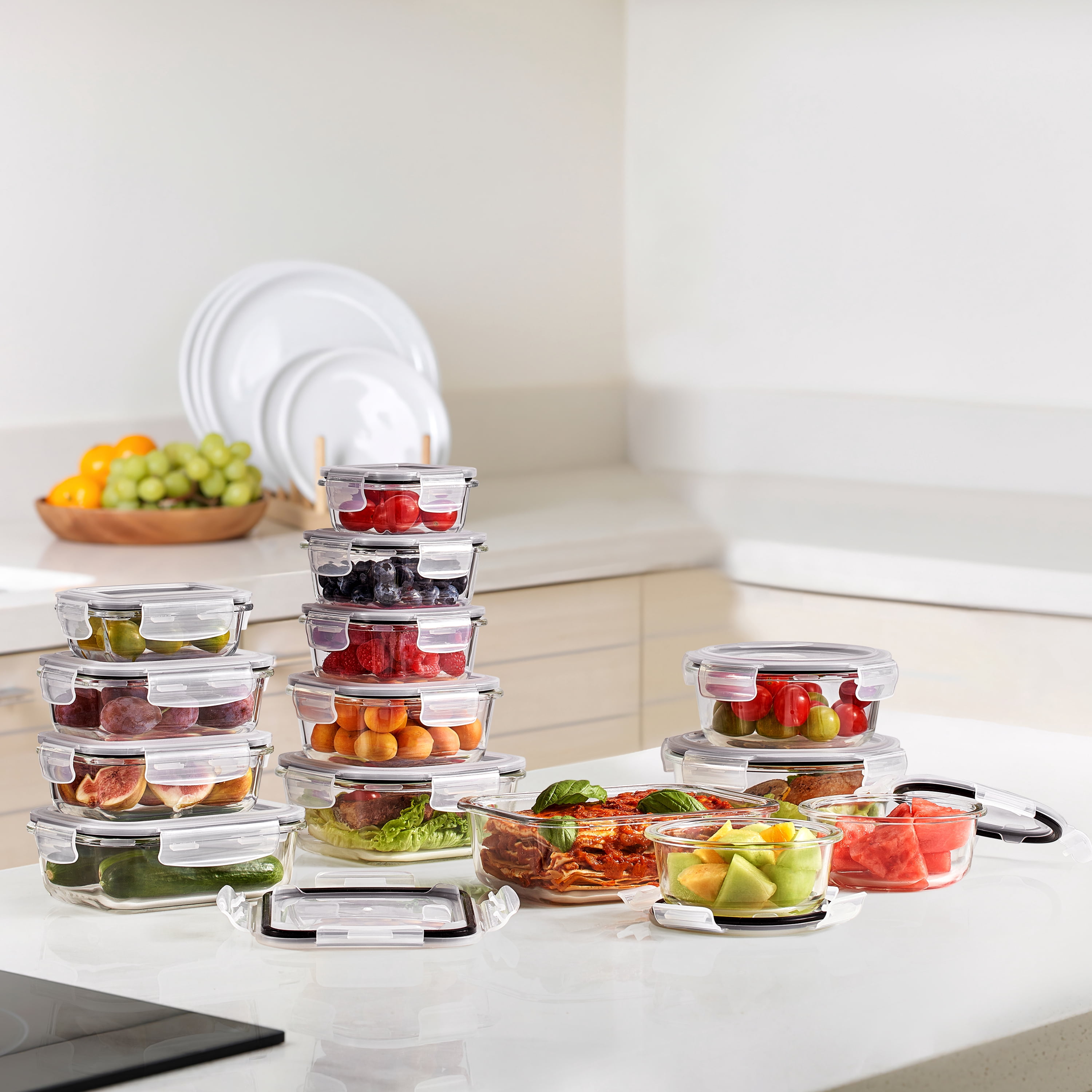 Sorbus 28-Piece Glass Food Storage Containers with Lids - Airtight, Microwave, Fridge, Dishwasher, Oven Safe, BPA-Free, Stackable, Meal Prep Containers