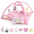 thumbnail image 1 of The Peanutshell Baby Girl Play Gym & 7-in-1 Play Mat - Playmat Baby Toys 0-6, 6-12 Months Tummy Time Mat with Hanging Toys, Soft Padded Mat for Newborns, Infants - Rainbow Paradise, 1 of 5