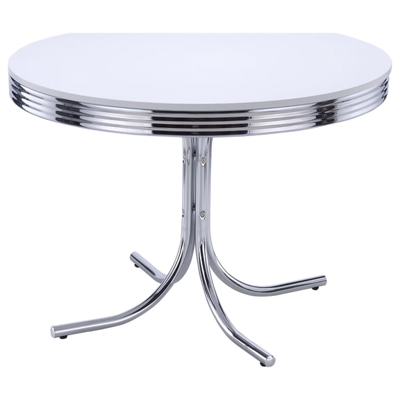 Retro Round 42-inch Wood Top Dining Table White and Chrome