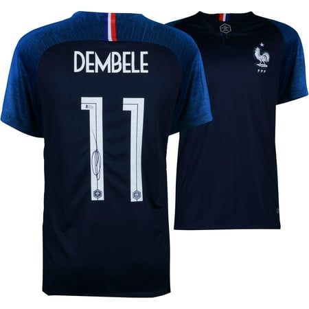 Memorabilia Autographed Jerseys - Ousmane Dembele France Autographed Navy Jersey - Fanatics Authentic Certified