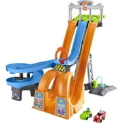 Little People Hot Wheels Track Playset Racing Loops Tower with 2 Toy Cars For Toddlers Ages 18 months and up