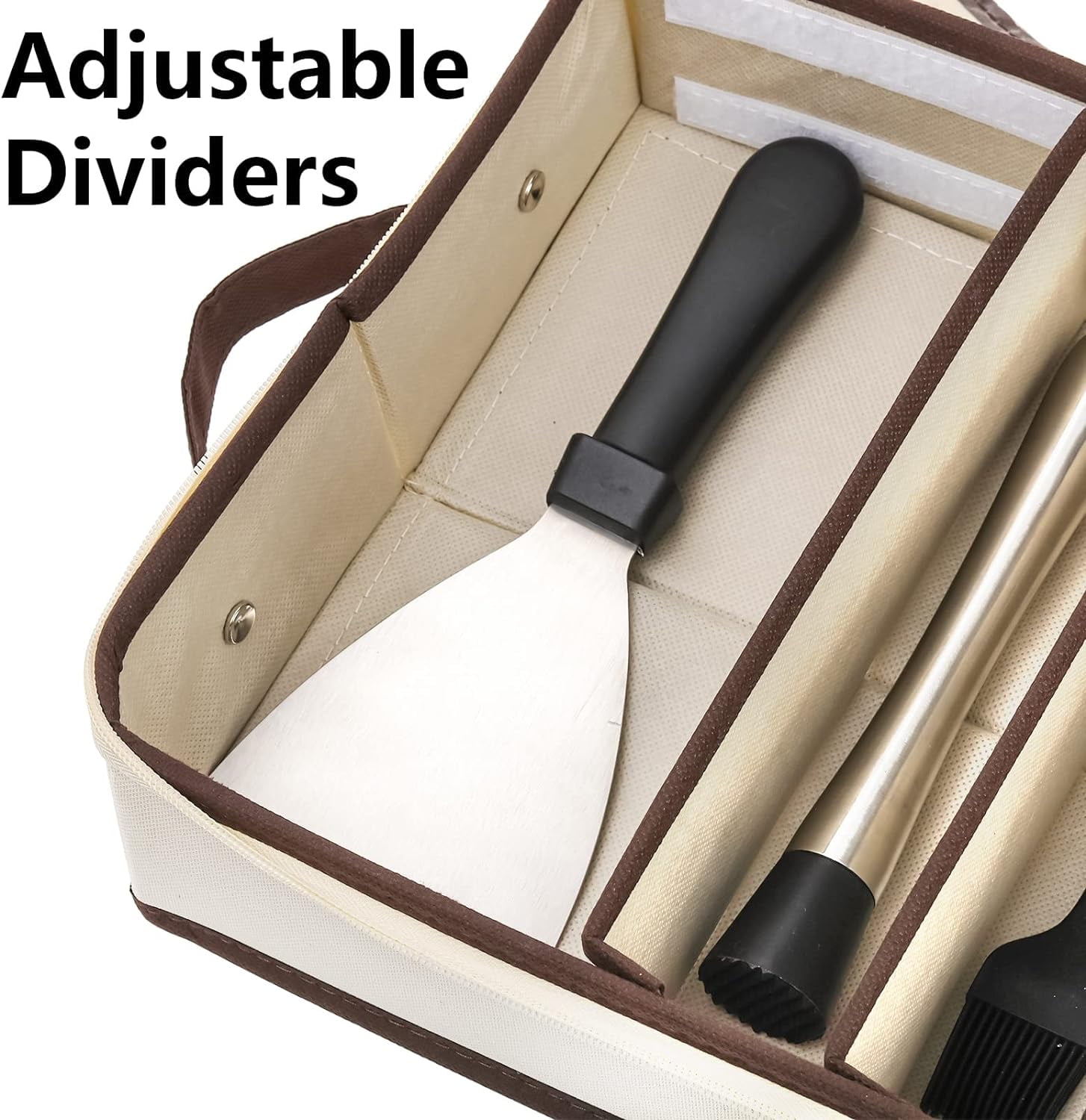 with Zipper Lid, 16.5"×10.6"×3.5" Flatware Storage Box with Adjustable Dividers and Handles, Portable Cutlery Holder Utensil Case for Spoon, Fork, Knife, 6 Compartment
