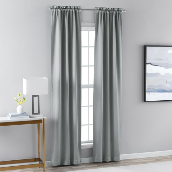 Mainstays Solid Blackout Curtain Panel Pair, Set of 2, Light Gray, 30”W x 95”L