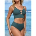 thumbnail image 5 of Sociala Women's High Waisted Ribbed Bikini Sets High Cut Bathing Suits Two Piece Sporty Cut Out Swimsuits, 5 of 8