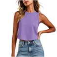 thumbnail image 2 of Gamivast Crop Tops for Women Sleeveless Crew Neck Casual Flowy Muscle Tanks Summer Workout Athletic Shirts Lightweight Loose Fit Comfortable Active Basic Loungewear Purple L, 2 of 7