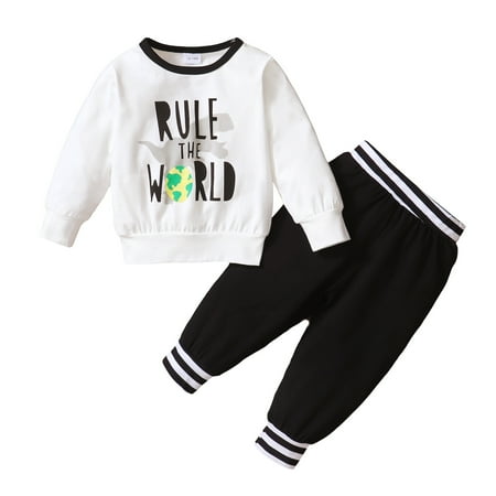 

Mikrdoo Clothes For Toddler Boys 2T Baby Boys Letter Print Shirts 3T Baby Boys Pants 2Pcs Winter Outfits Set White