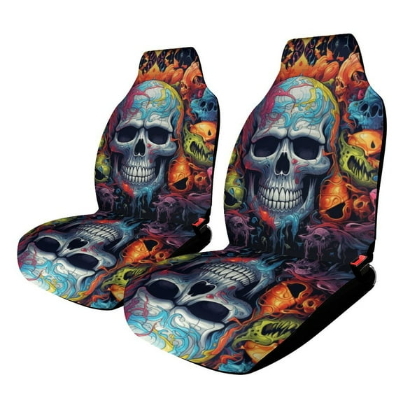 Halloween Colored Skull Car Seat Covers,Universal Auto Front Seats Protector Fits for Car,SUV Sedan,Truck
