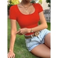 thumbnail image 4 of MOYIKO Scoop Neck Tops for Women Slim Fitted T Shirts Tight Short Sleeve Basic Tees, 4 of 6