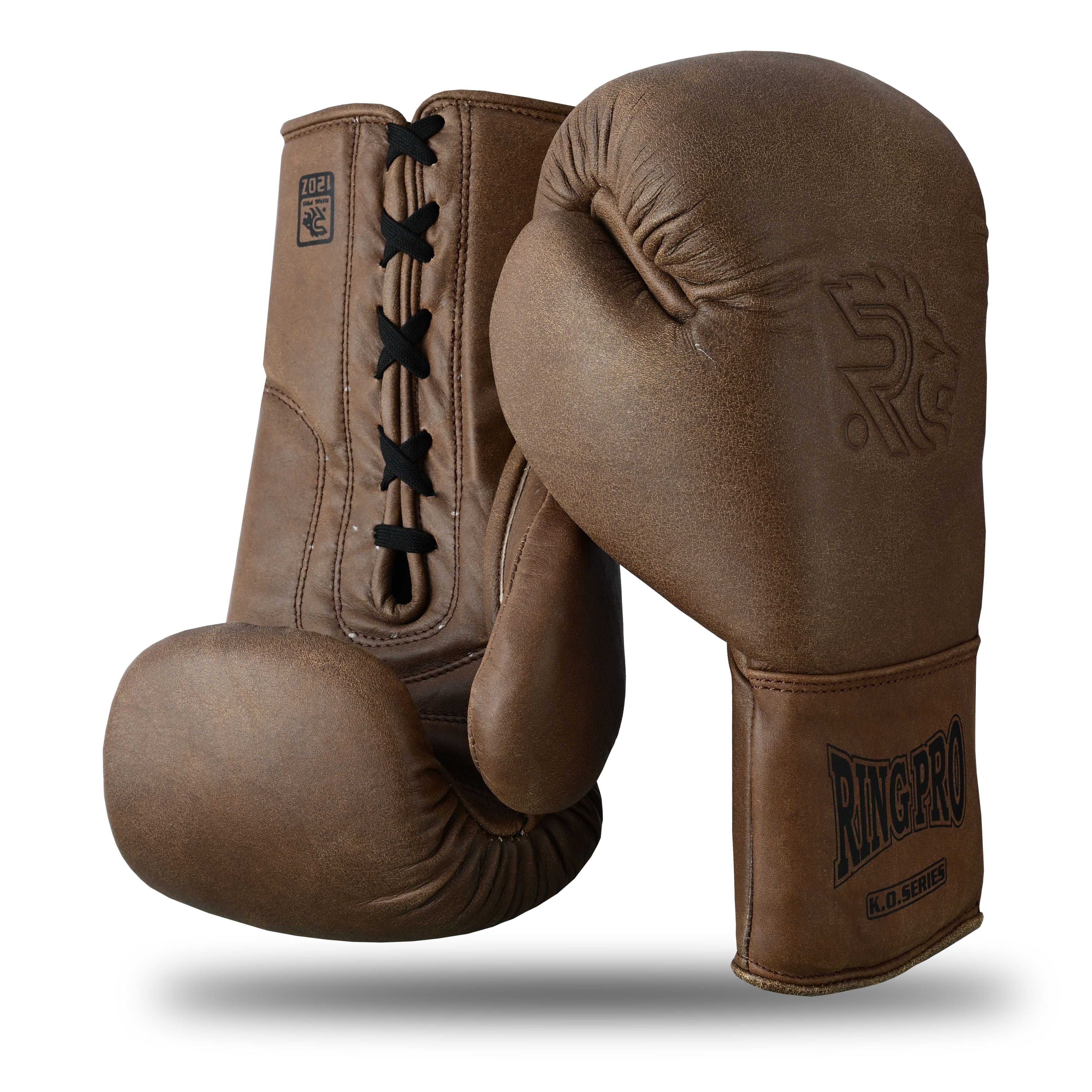 Ring Pro Sports K.O Series Boxing Glove Made of Distressed Leather for Boxing & MMA - Brown 10 oz