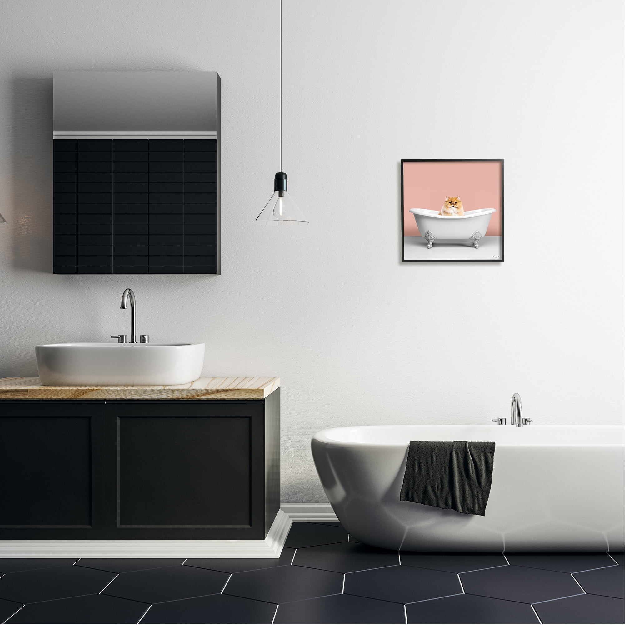 Stupell Industries Orange Cat in Bathtub Animals & Insects Painting Black Framed Art Print Wall Art, 17 x 17